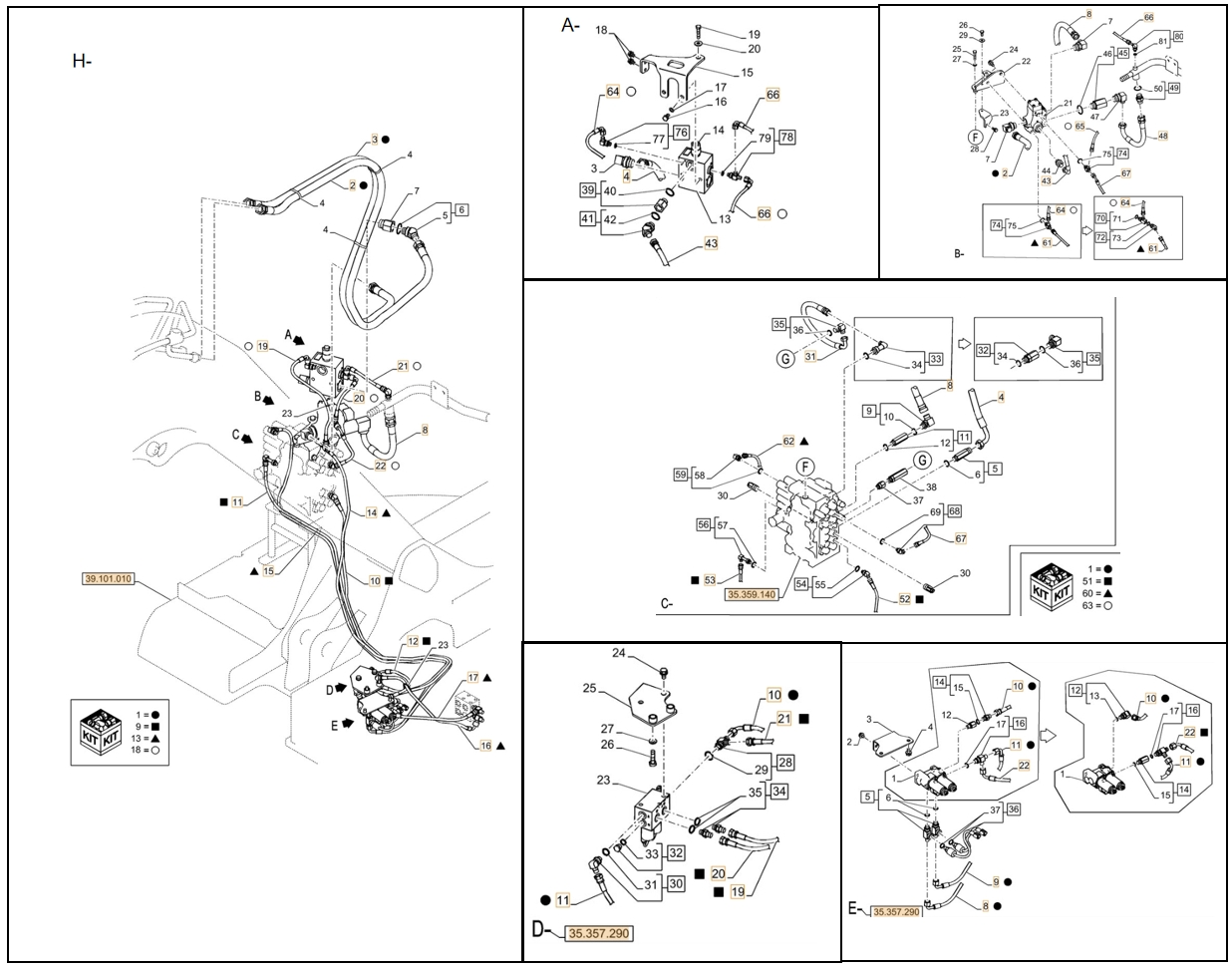 Case CX75C SR installation diagram showing hydraulic hose KHJ2291 at Pipe No. 20