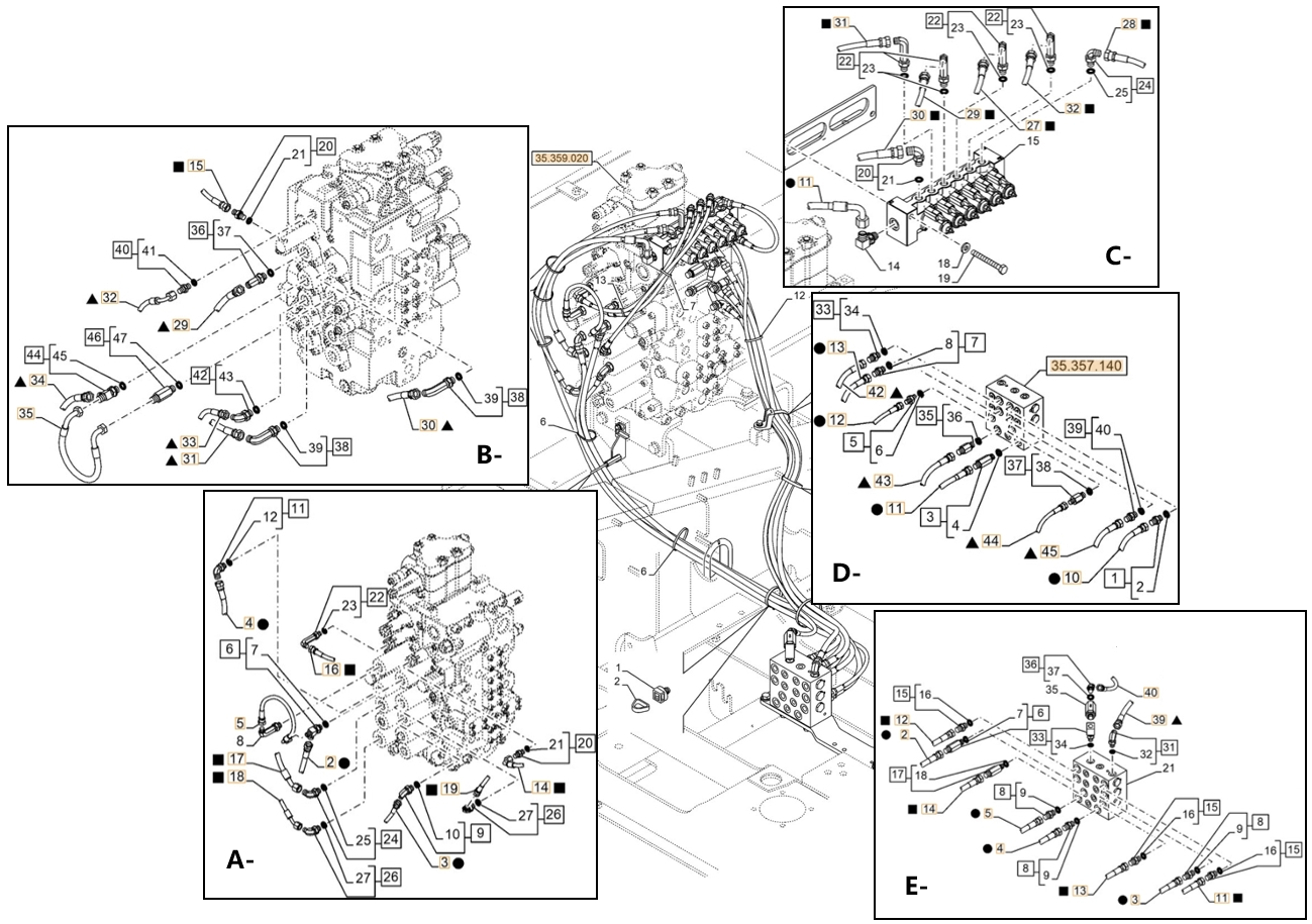 Case CX300E NLC installation diagram showing hydraulic hose KHJ2438 at Pipe No. B30-E39