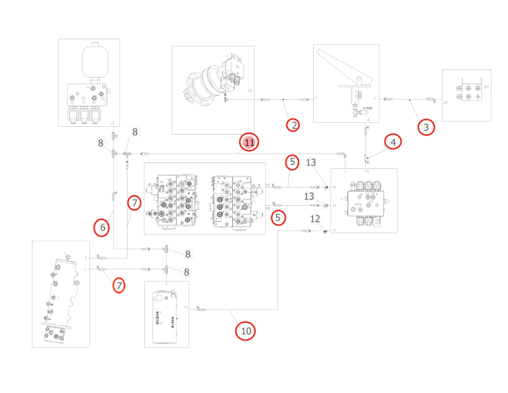 Sunward SWE150W installation diagram showing hydraulic hose 730502003063 at Pipe No. 11