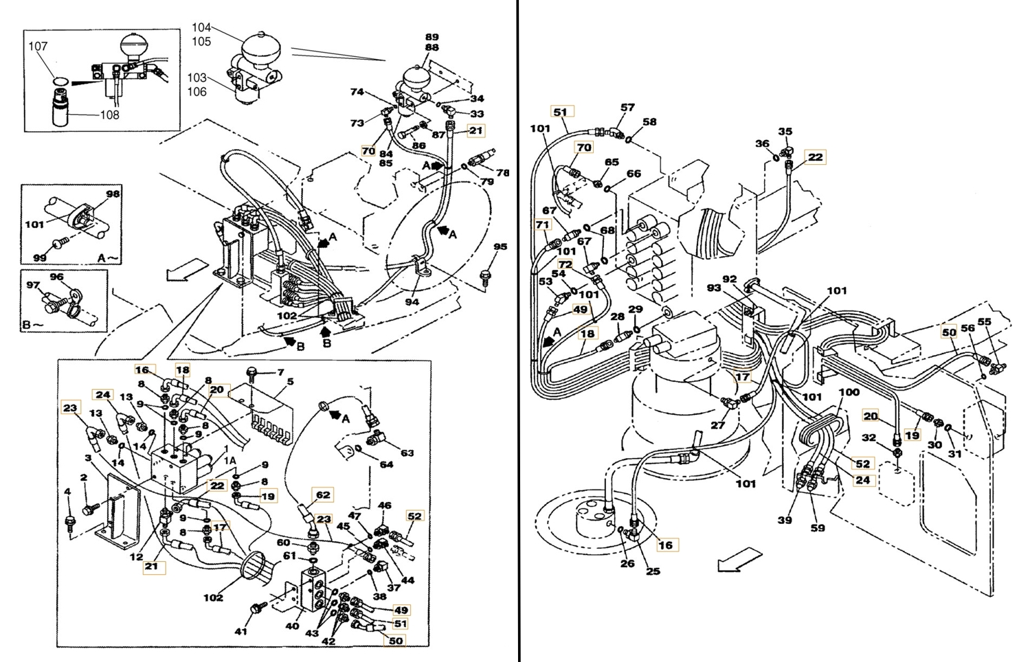 Case CX160 installation diagram showing hydraulic hose KHJ2692 at Pipe No. 72