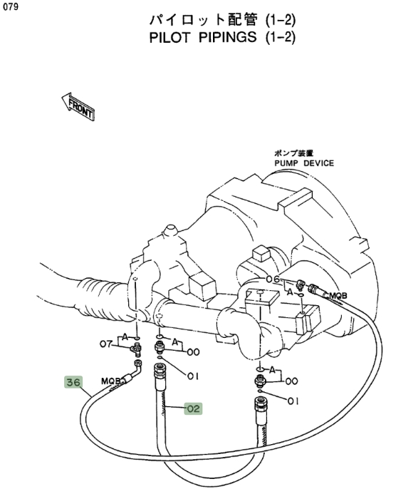 Hitachi EX400LC installation diagram showing hydraulic hose 4205378 at Pipe No. 2
