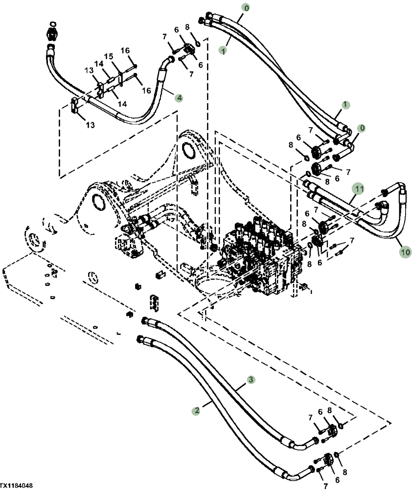 Hitachi ZX470LC-6 installation diagram showing hydraulic hose 4722251 at Pipe No. 4