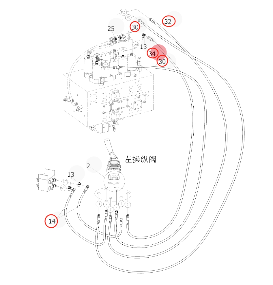 Sunward SWE365F installation diagram showing hydraulic hose 730502002932 at Pipe No. 34