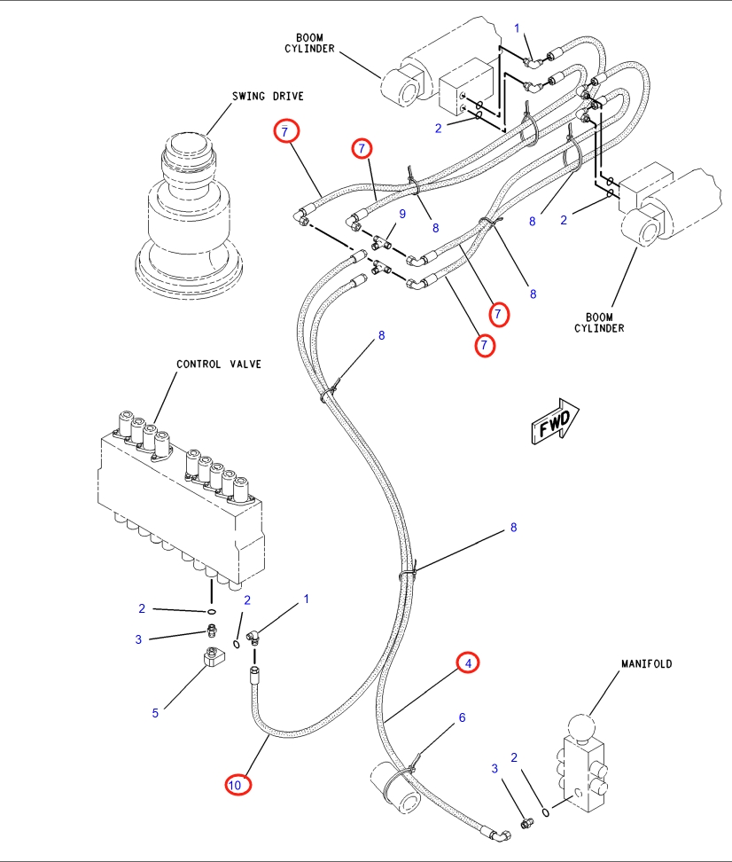 Caterpillar CAT®317 N installation diagram showing hydraulic hose 103-1434 at Pipe No. 10