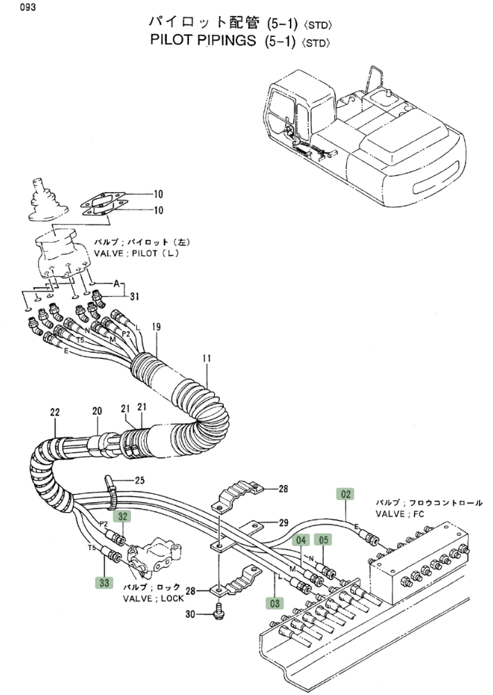 Hitachi EX300LC-3 installation diagram showing hydraulic hose 4332155 at Pipe No. 4
