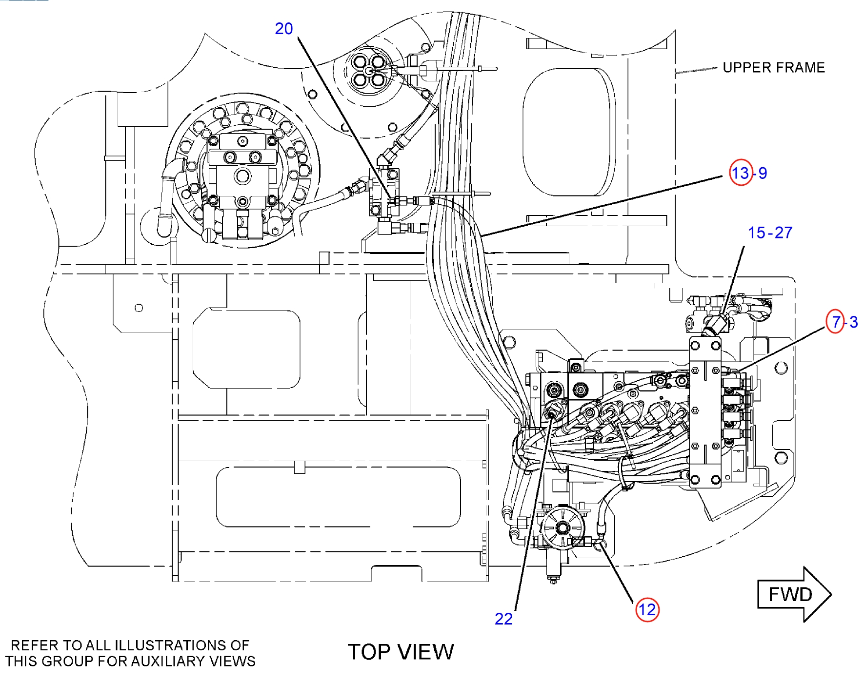 Caterpillar CAT®314E LCR installation diagram showing hydraulic hose 221-4807 at Pipe No. 13
