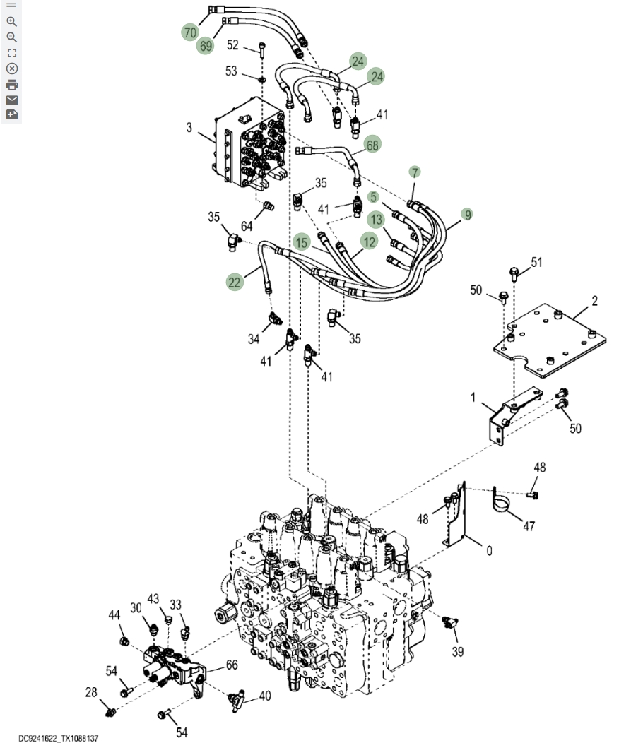 Hitachi ZX670LC-5B installation diagram showing hydraulic hose 4720698 at Pipe No. 69