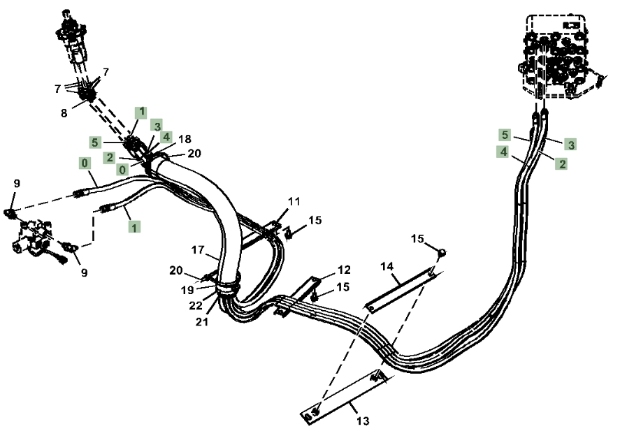 Hitachi ZX130-5G installation diagram showing hydraulic hose 4707585 at Pipe No. 1