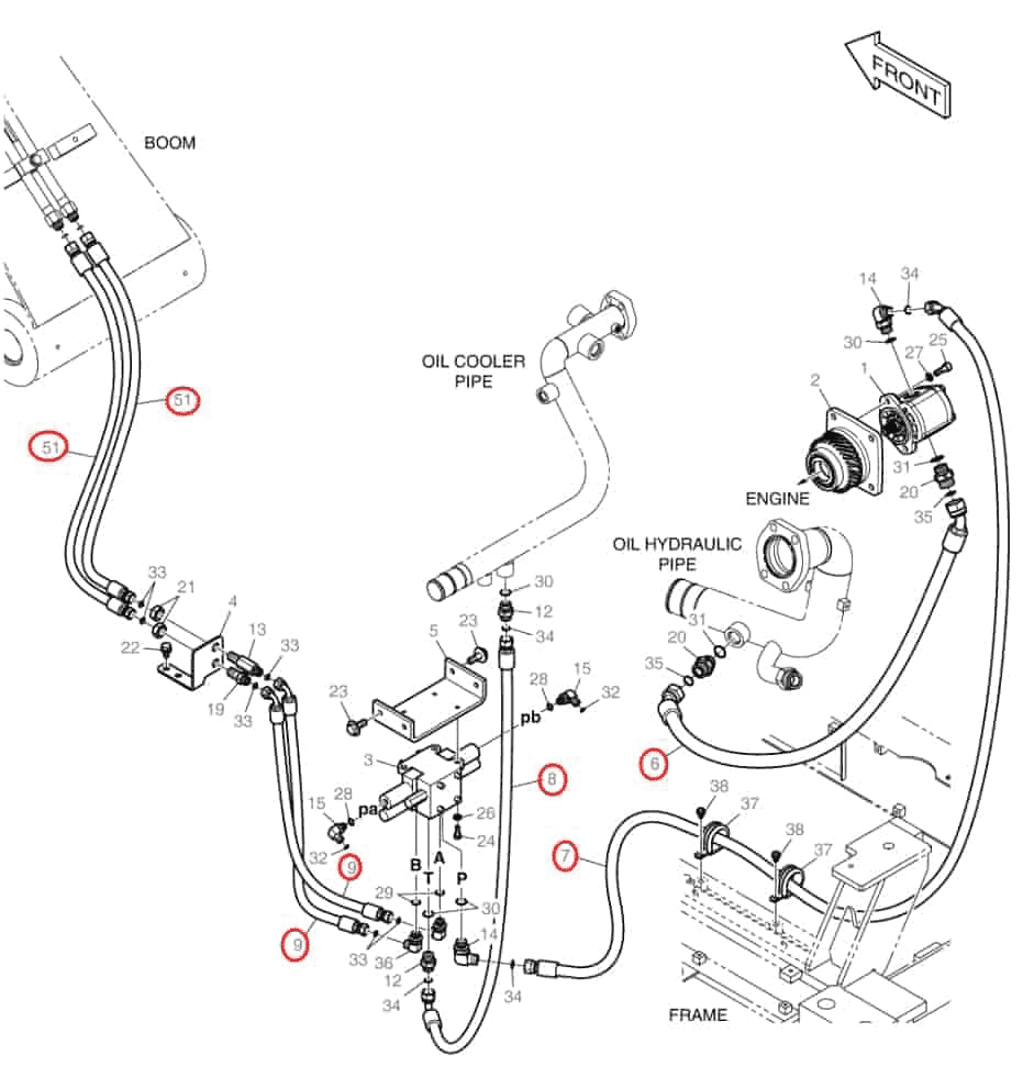 Doosan DX160W-3 installation diagram showing hydraulic hose DS20131315 at Pipe No. 8