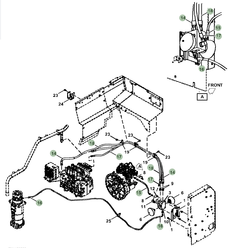 Hitachi ZX230W-5N installation diagram showing hydraulic hose 4478029 at Pipe No. 17