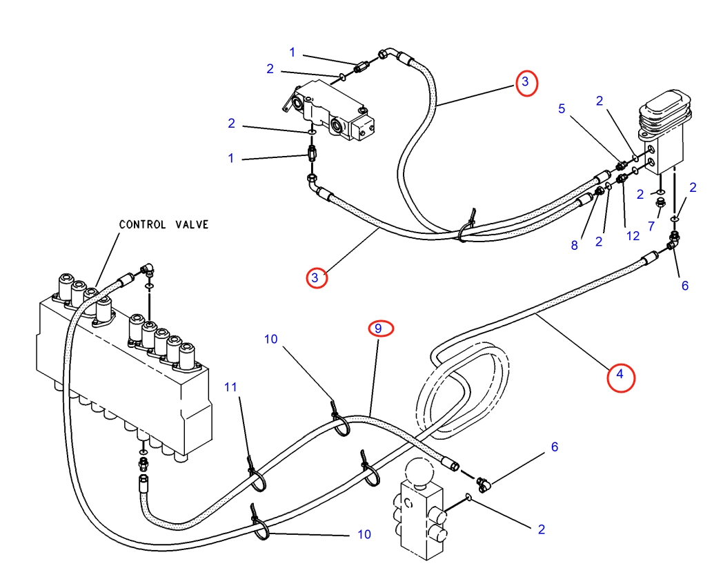 Caterpillar CAT®317-A installation diagram showing hydraulic hose 7I-0187 at Pipe No. 9