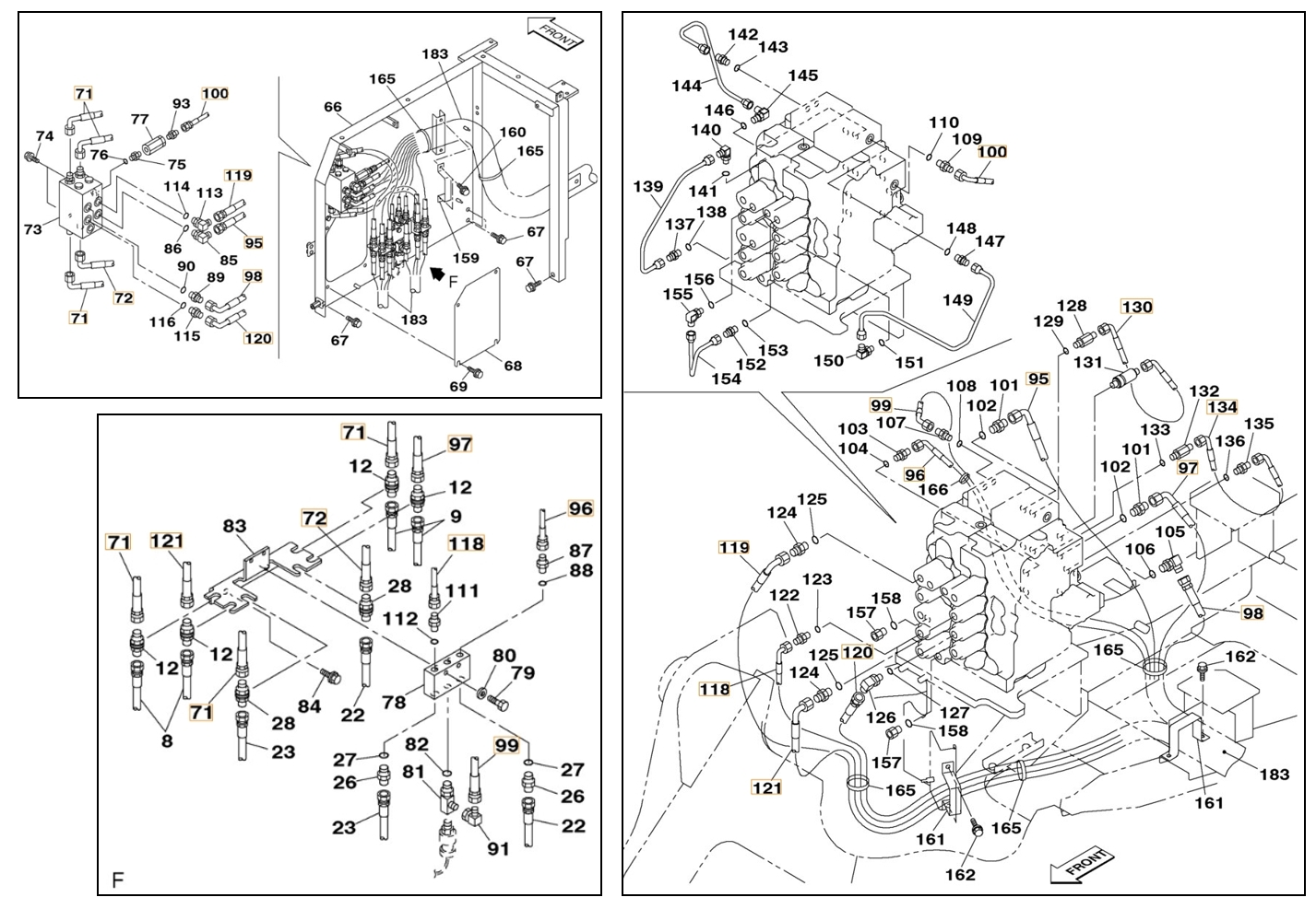 Case CX180 installation diagram showing hydraulic hose 161661A1 at Pipe No. 95