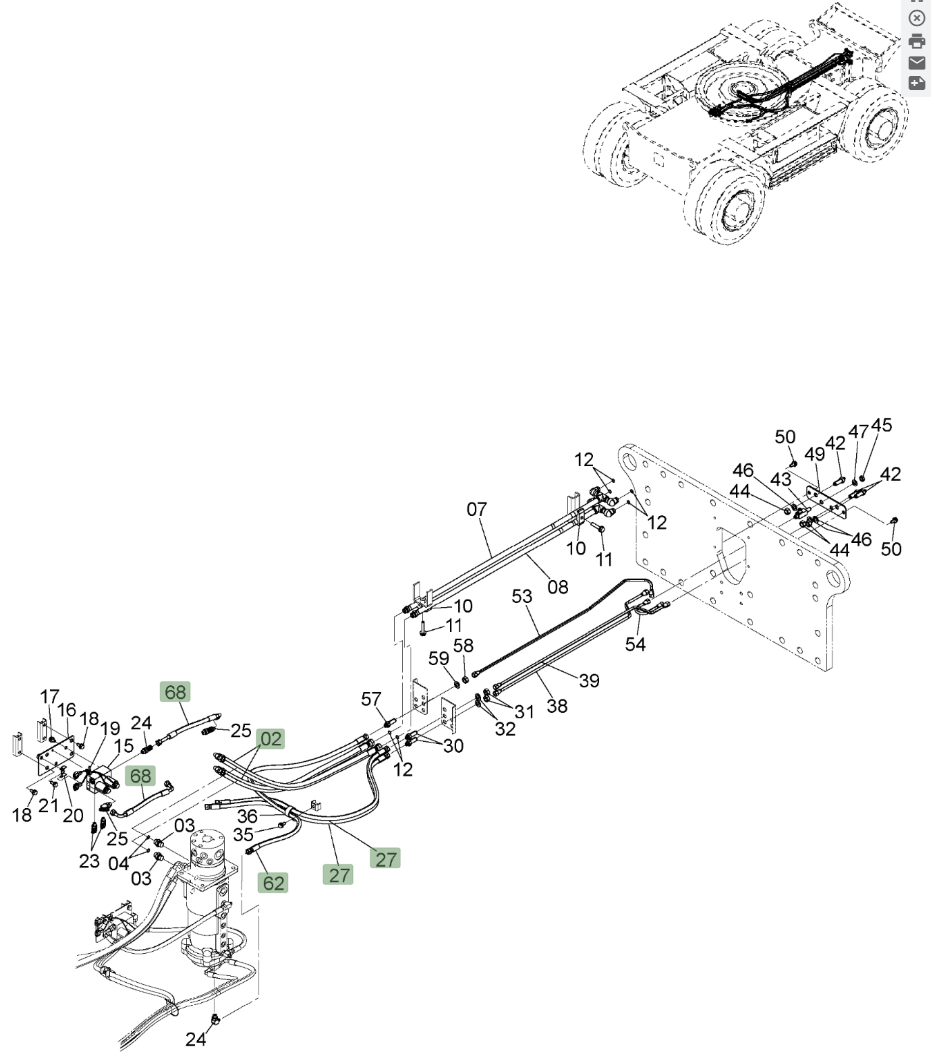 Hitachi ZX220W-3 installation diagram showing hydraulic hose 4436269 at Pipe No. 68A