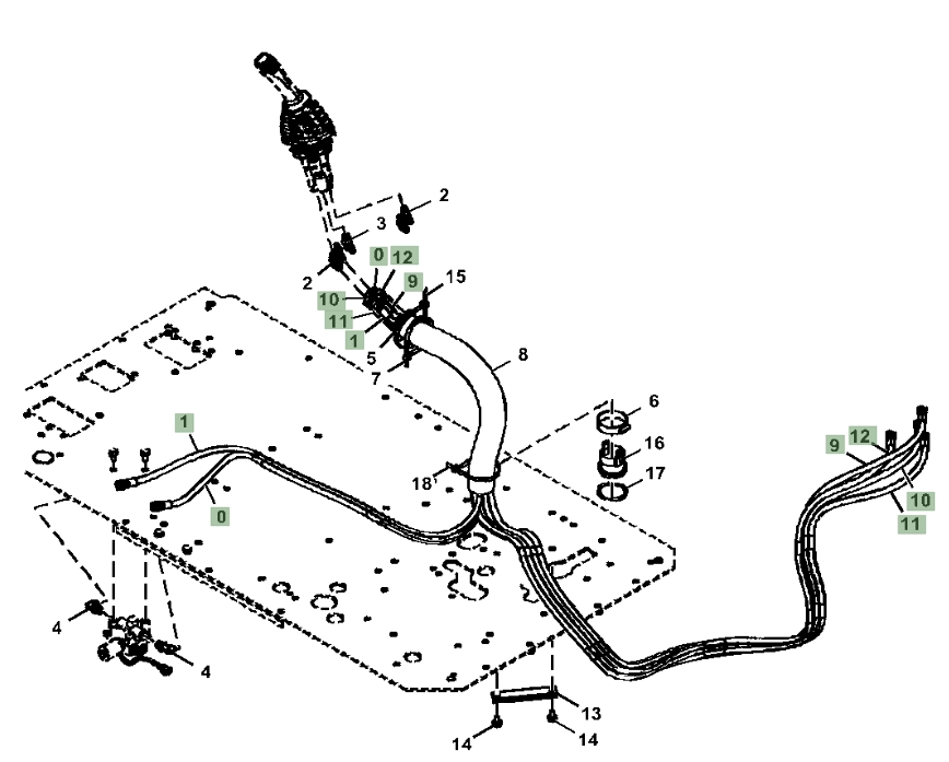 Hitachi ZX210-5N installation diagram showing hydraulic hose 4707588 at Pipe No. 11