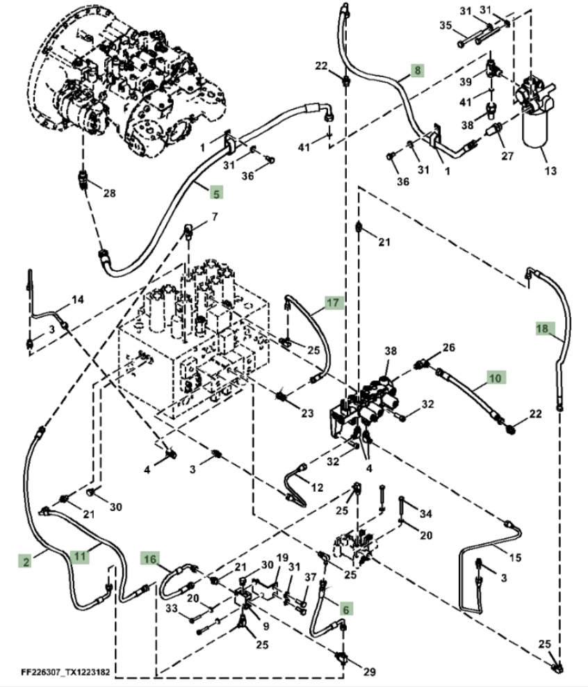 Hitachi ZX260F-LL-6N installation diagram showing hydraulic hose 4249348 at Pipe No. 2