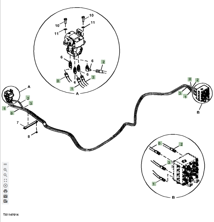Hitachi ZX870LC-6 installation diagram showing hydraulic hose 4711869 at Pipe No. 3