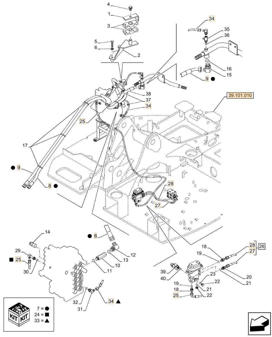 Case CX75C SR installation diagram showing hydraulic hose KHJ2240 at Pipe No. 28
