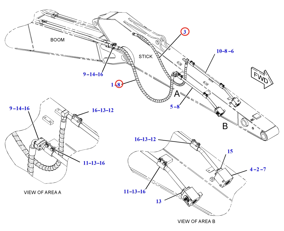 Caterpillar CAT®316E L installation diagram showing hydraulic hose 277-0917 at Pipe No. 3