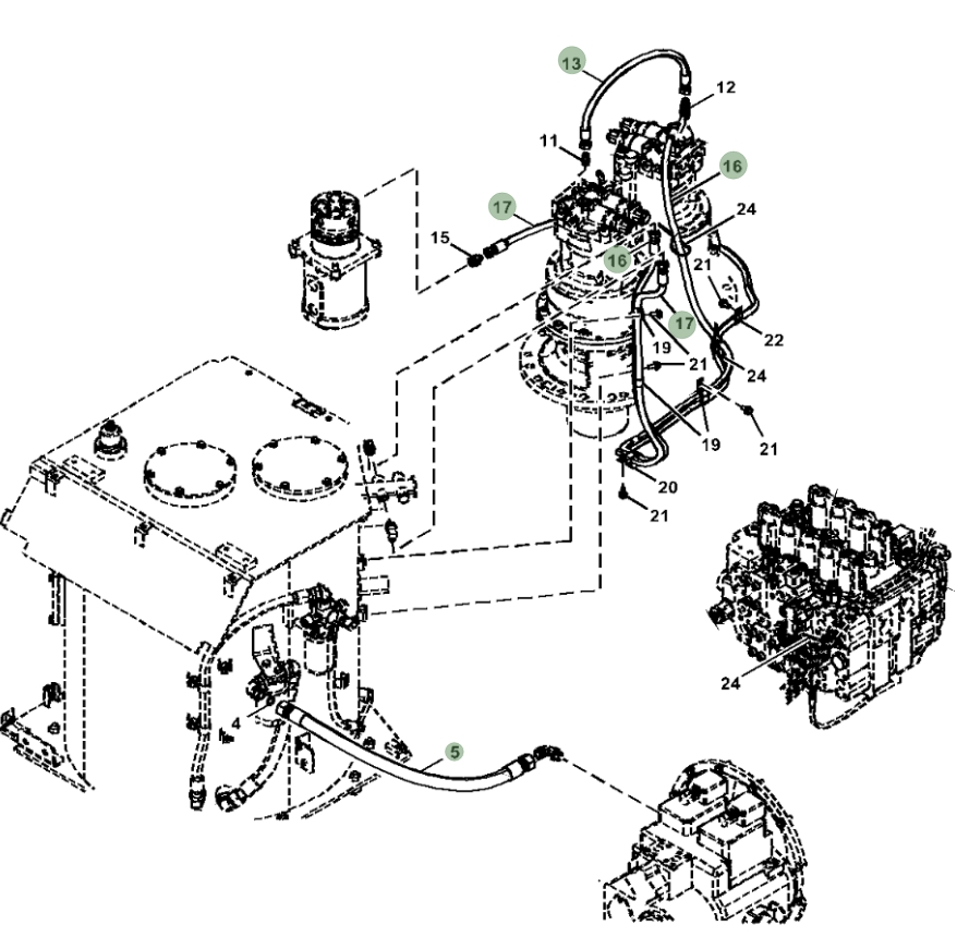Hitachi ZX470LC-5G installation diagram showing hydraulic hose 4227045 at Pipe No. 13