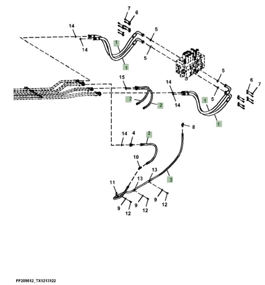Hitachi ZX370F-LL-6N installation diagram showing hydraulic hose 9263974 at Pipe No. 1