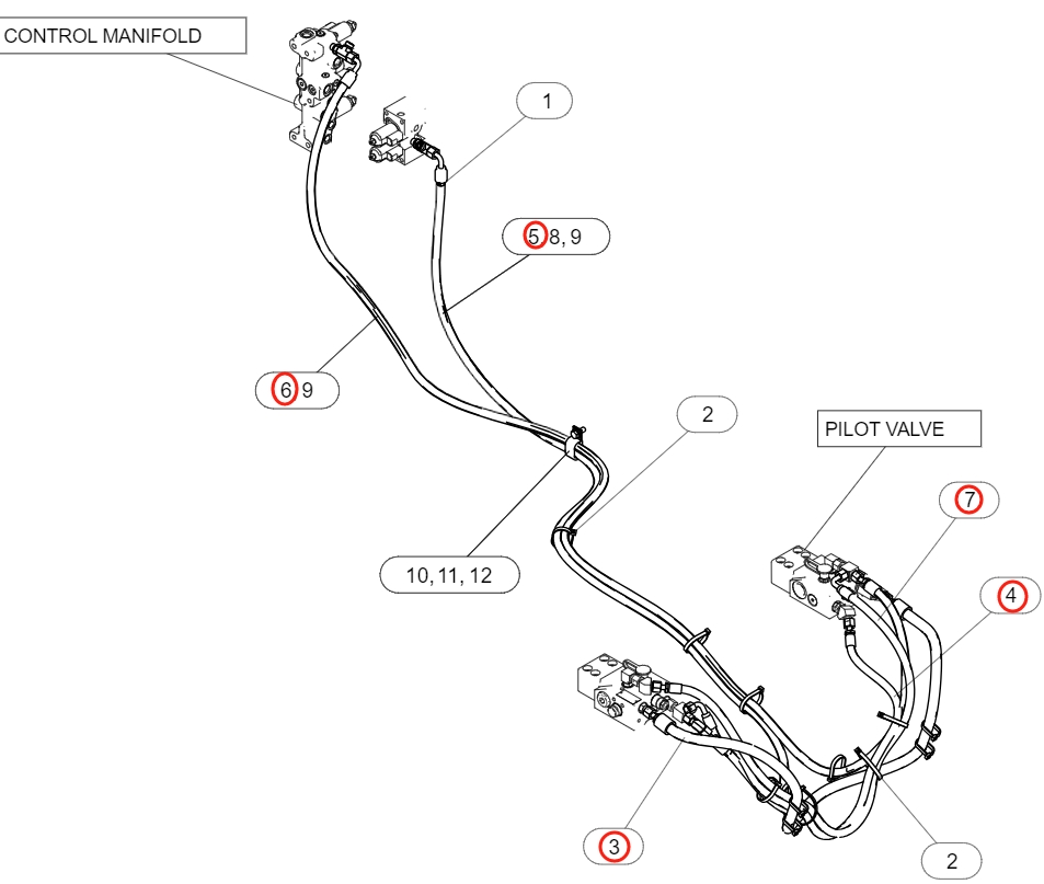 Caterpillar CAT®318F installation diagram showing hydraulic hose 212-5506 at Pipe No. 3