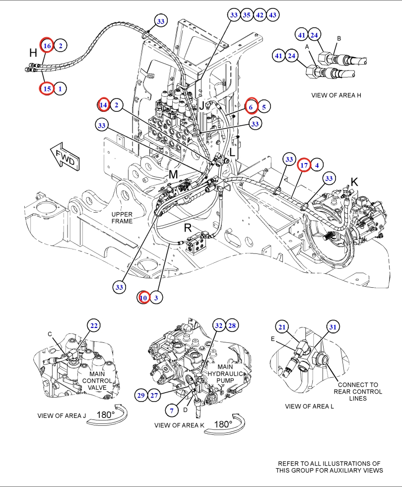 Caterpillar CAT®315F LCR installation diagram showing hydraulic hose 397-1483 at Pipe No. 15