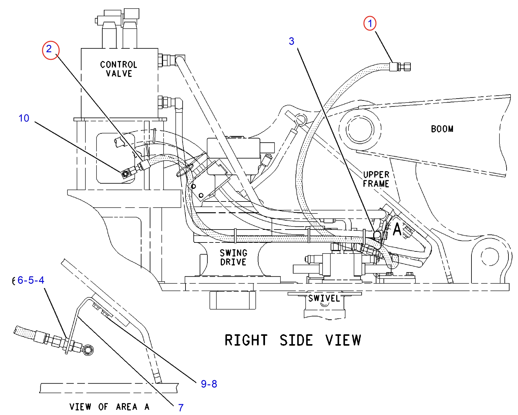 Caterpillar CAT®312C L installation diagram showing hydraulic hose 4I-5997 at Pipe No. 1