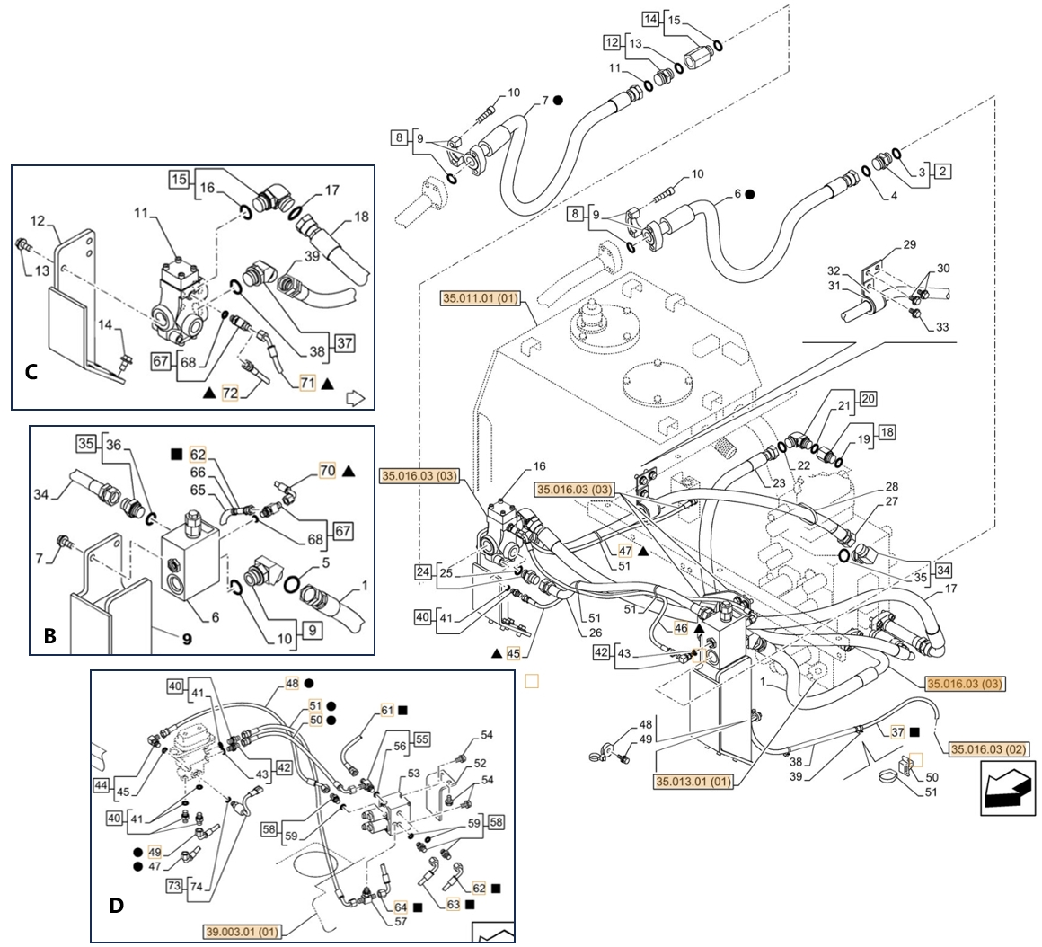 Case CX350C LC installation diagram showing hydraulic hose KHJ15180 at Pipe No. A47-C72-E72