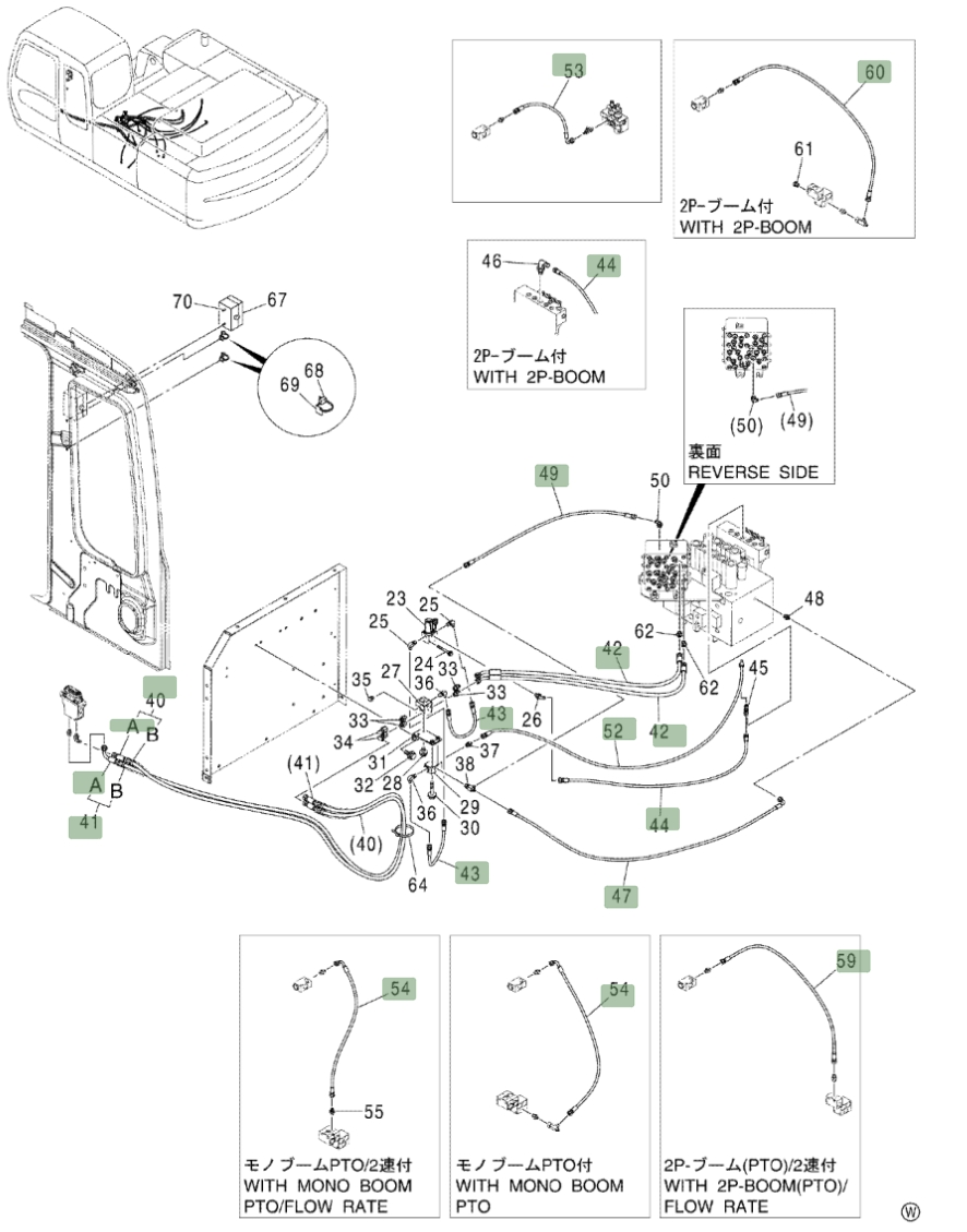 Hitachi ZX250 installation diagram showing hydraulic hose 4452733 at Pipe No. 43