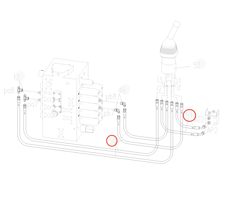Sunward SWE235E-3 installation diagram showing hydraulic hose 730502001388 at Pipe No. 51