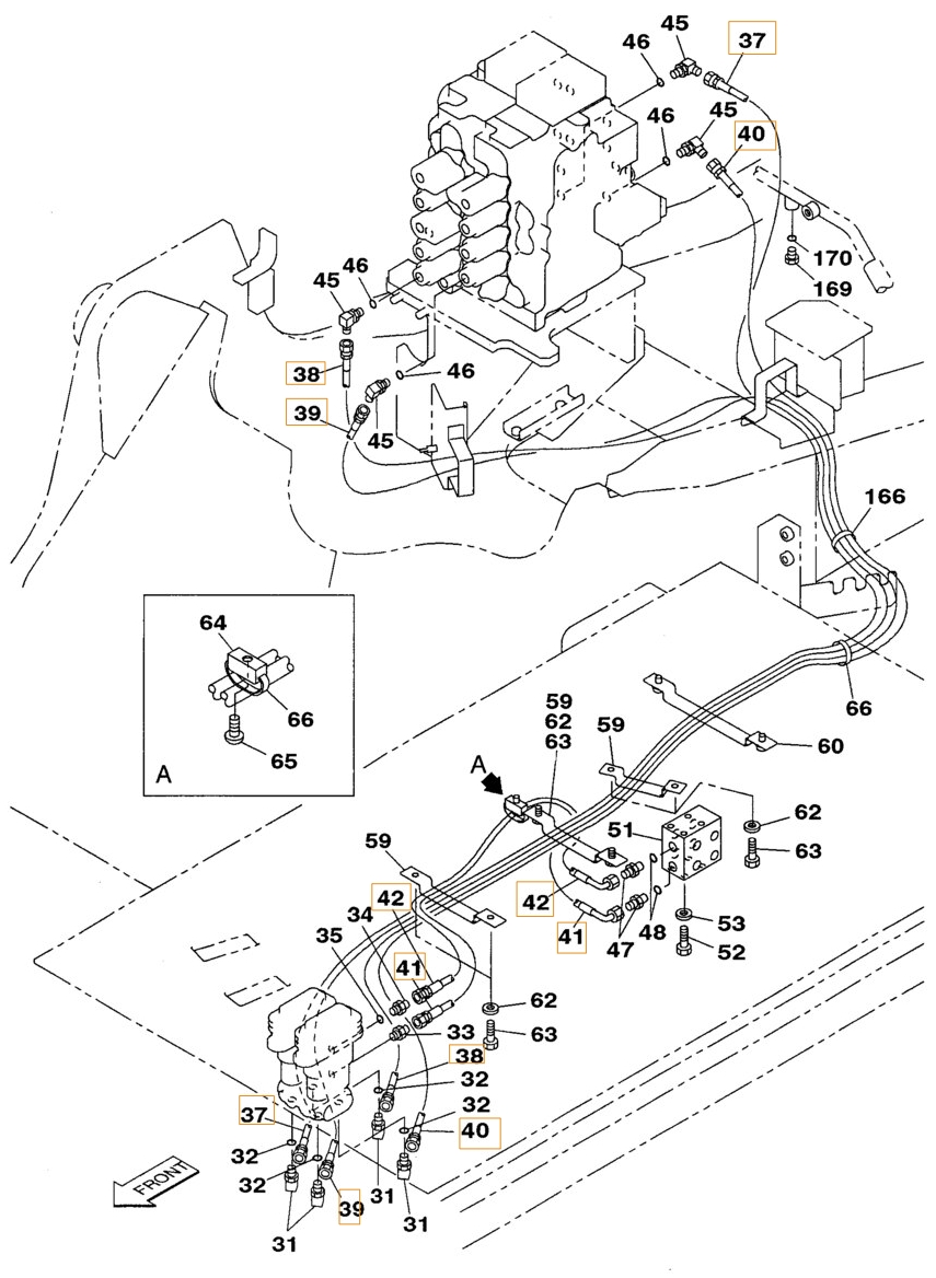 Case CX180 installation diagram showing hydraulic hose 157851A1 at Pipe No. 37