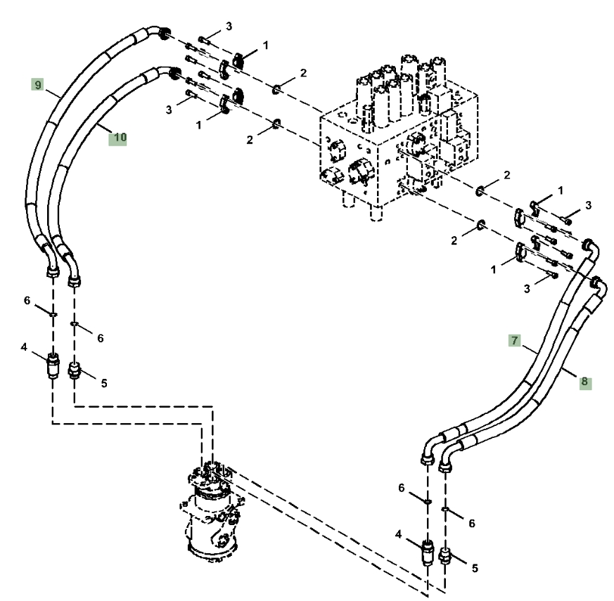 Hitachi ZX160LC-6N installation diagram showing hydraulic hose 9255469 at Pipe No. 8