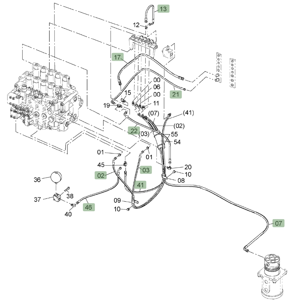Hitachi ZX650LC-3 installation diagram showing hydraulic hose 4634390 at Pipe No. 3