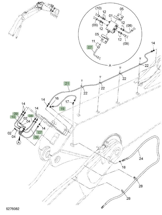 Hitachi ZX650LC-3 installation diagram showing hydraulic hose 4646141 at Pipe No. 10