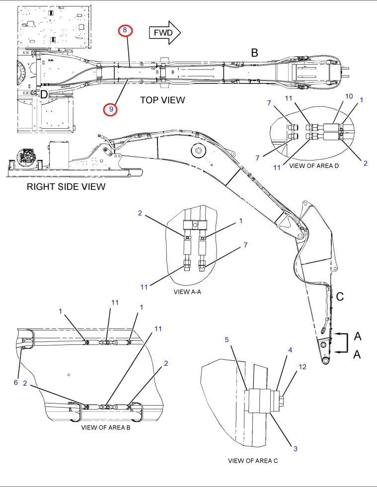 Caterpillar CAT®316E L installation diagram showing hydraulic hose 344-6276 at Pipe No. 9