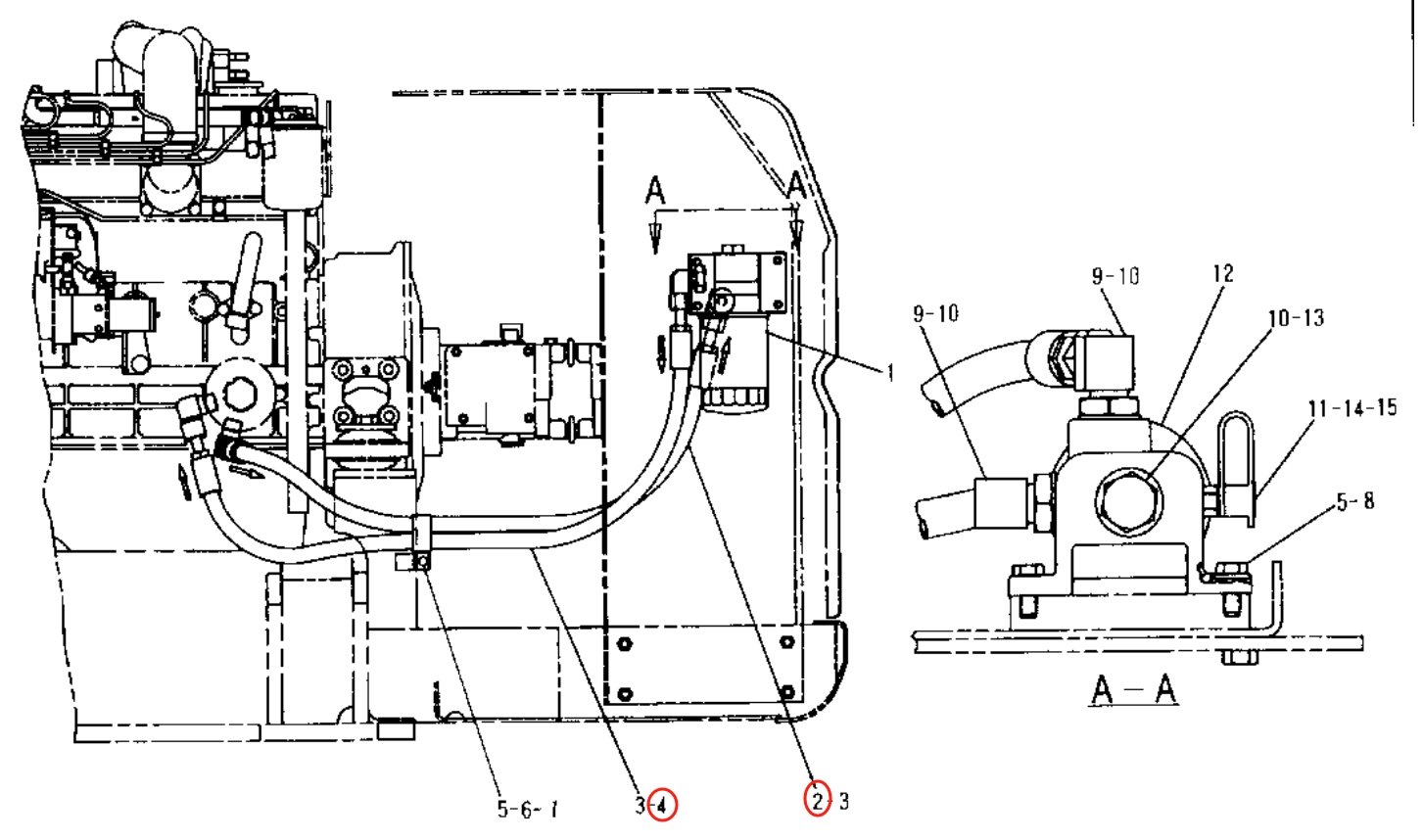 Caterpillar CAT®315B FM L installation diagram showing hydraulic hose 135-5733 at Pipe No. 4