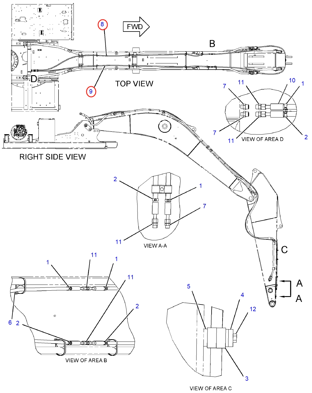 Caterpillar CAT®313F installation diagram showing hydraulic hose 344-6276 at Pipe No. 9