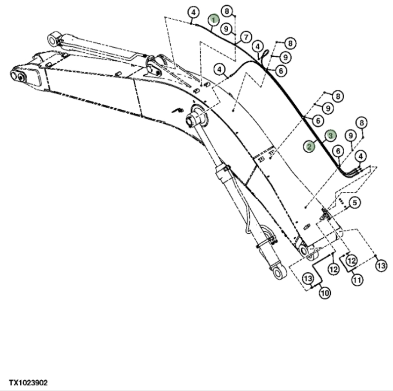 Hitachi ZX240F-3 installation diagram showing hydraulic hose 4473135 at Pipe No. 3