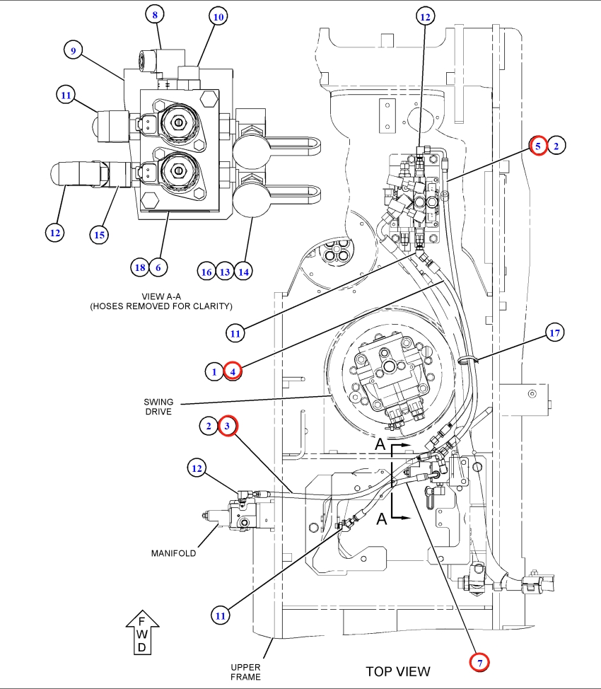 Caterpillar CAT®318F installation diagram showing hydraulic hose 113-6726 at Pipe No. 4