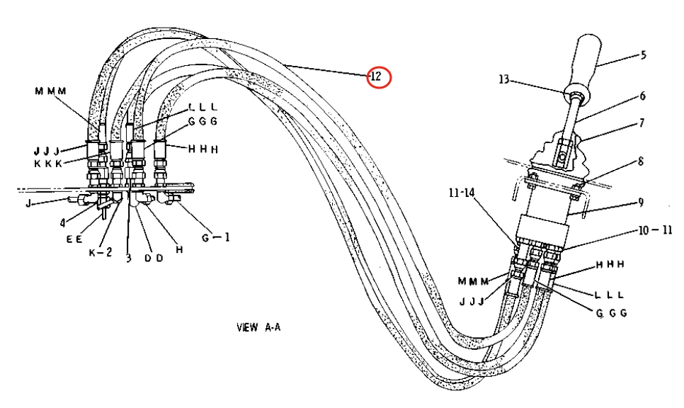 Caterpillar CAT®219D installation diagram showing hydraulic hose 8R-0944 at Pipe No. 12
