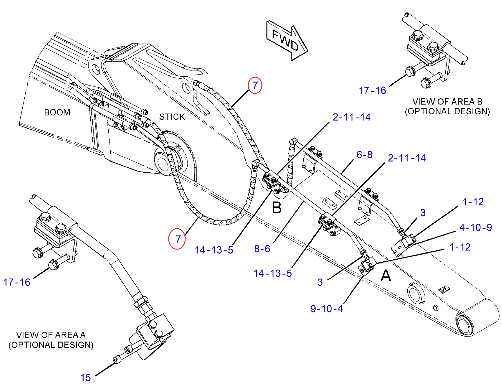 Caterpillar CAT®311F LRR installation diagram showing hydraulic hose 302-9509 at Pipe No. 7