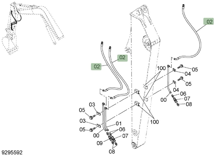 Hitachi ZX75US-3 installation diagram showing hydraulic hose 4466630 at Pipe No. 2