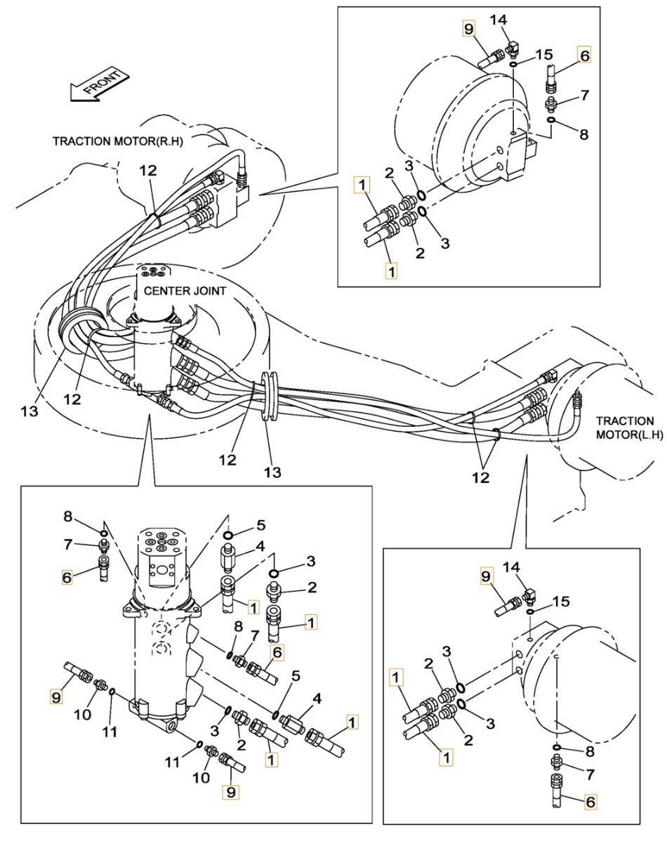 Case CX300B installation diagram showing hydraulic hose 151919A1 at Pipe No. 9