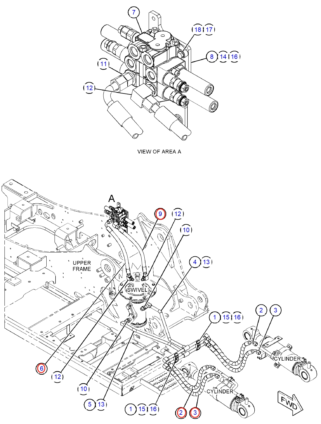 Caterpillar CAT®311F LRR installation diagram showing hydraulic hose 424-3208 at Pipe No. 9