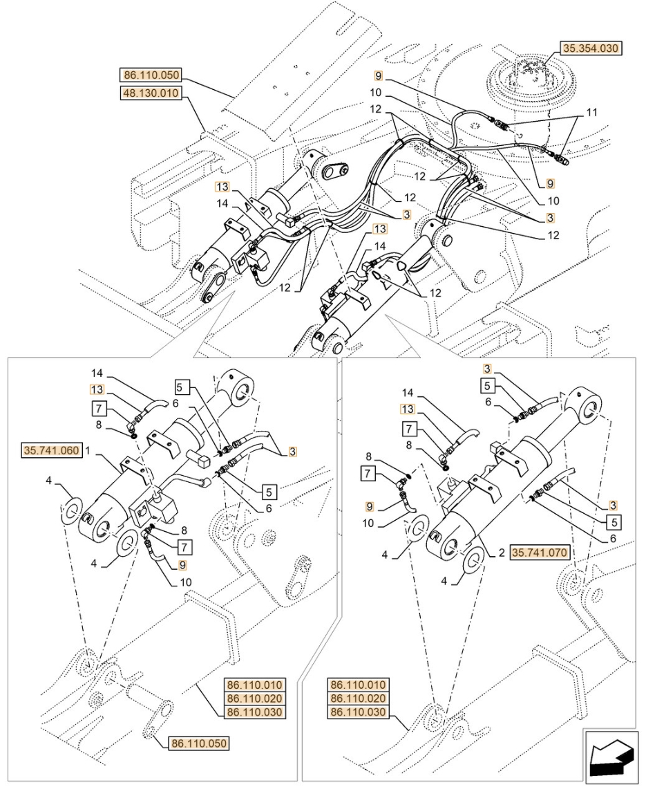 Case CX145D SR 2PB installation diagram showing hydraulic hose 159004A1 at Pipe No. 9