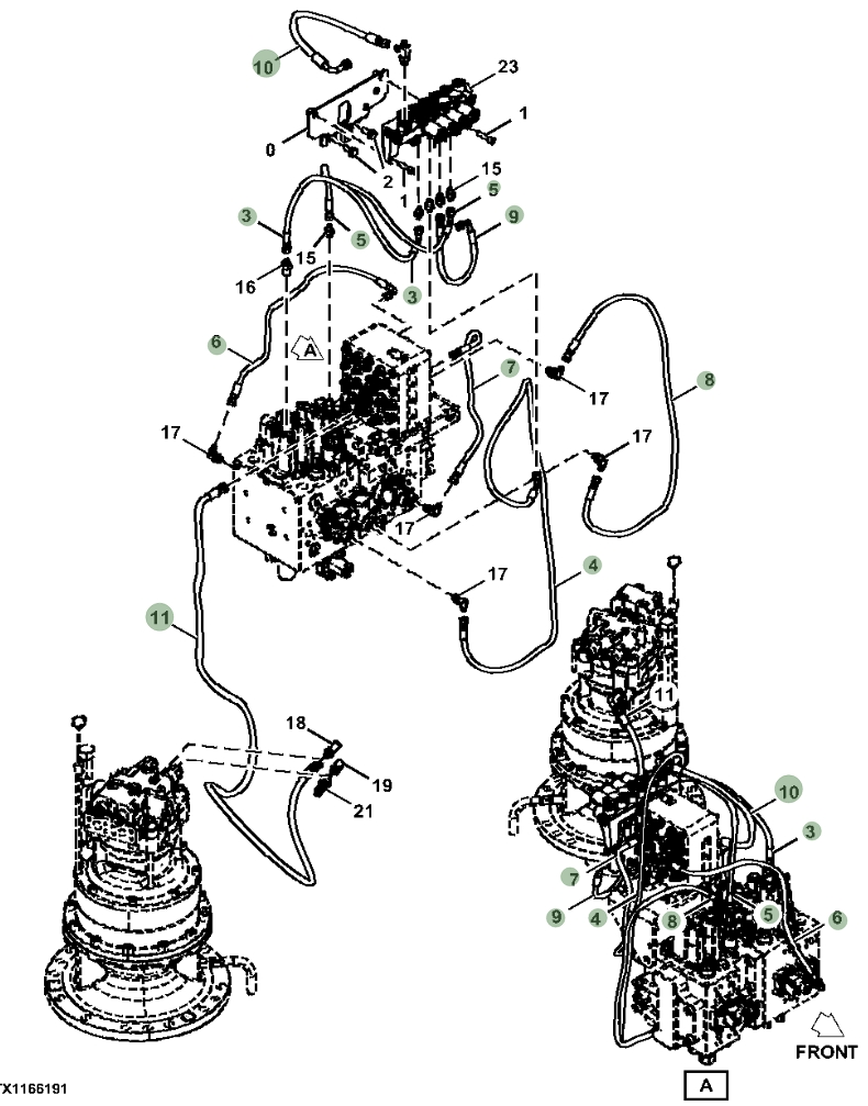 Hitachi ZX190W-6N installation diagram showing hydraulic hose 4662576 at Pipe No. 11