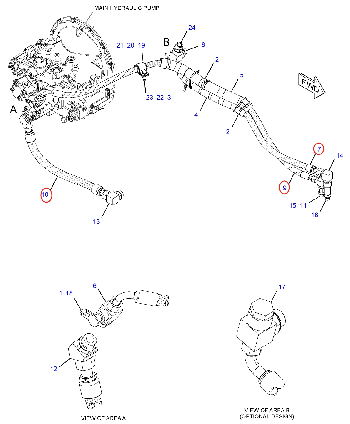 Caterpillar CAT®312E installation diagram showing hydraulic hose 368-1604 at Pipe No. 10