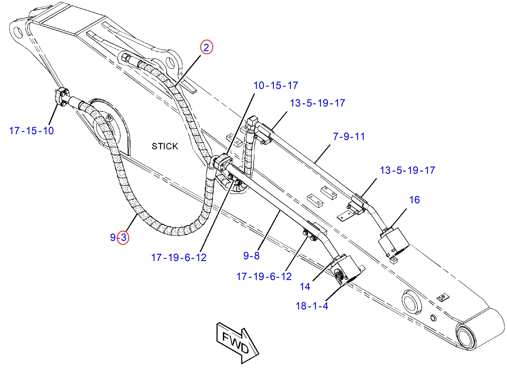 Caterpillar CAT®314D LCR installation diagram showing hydraulic hose 187-6692 at Pipe No. 2