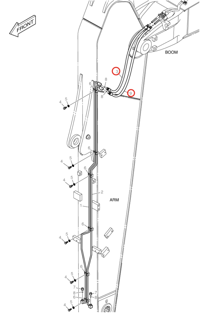 Doosan DX160LC-3 installation diagram showing hydraulic hose 2184-1196D142 at Pipe No. 12