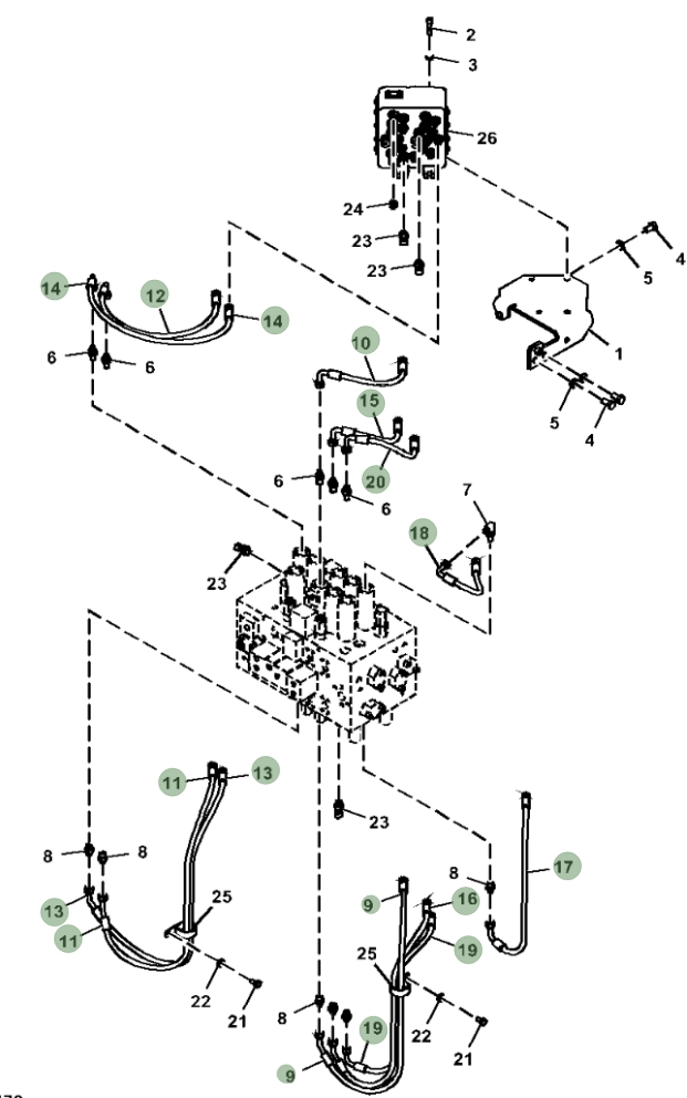 Hitachi ZX300LC-6N installation diagram showing hydraulic hose 4630936 at Pipe No. 17